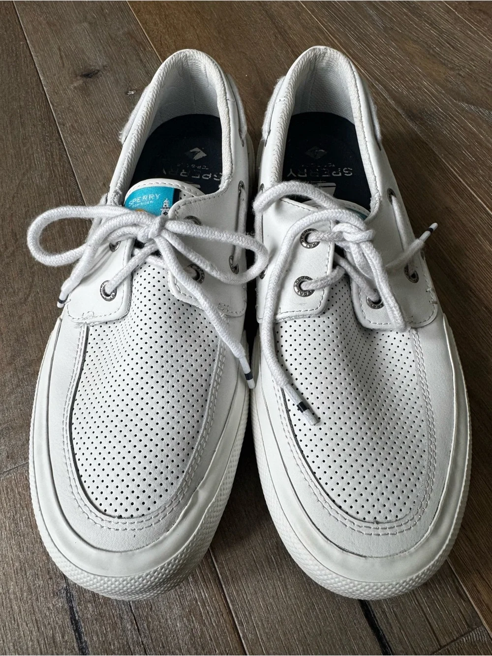 Sperry White Leather Soletide Lace Up Boat Shoes Men Size 9M